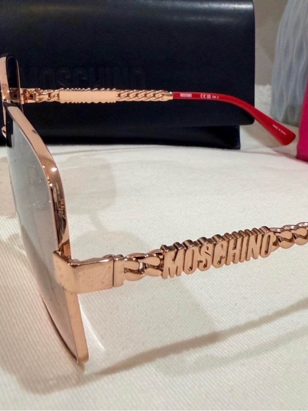 Moschino Gold Frame Sunglasses with Red Gradient Lenses - Picture 2 of 10
